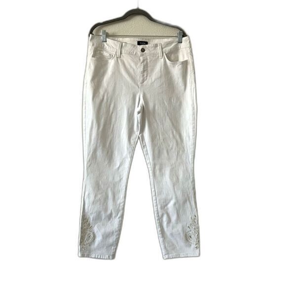 NYDJ Alina Lift Tuck Embroidered Ankle White Stretch Jeans SZ 12 - Picture 2 of 15